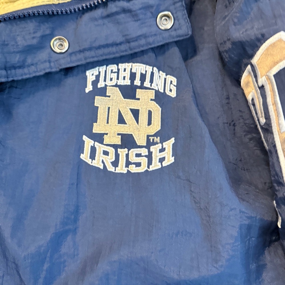 VTG 90s Starter Notre Dame Fighting Irish Puffer Jacket Navy Gold XL - Picture 3 of 10